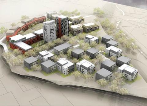 Výhledová studie plánované zástavby v pražském Hloubětíně developera YIT